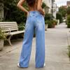 Women's High Waist Straight Leg Ripped Distressed Denim Jeans Casual Pants