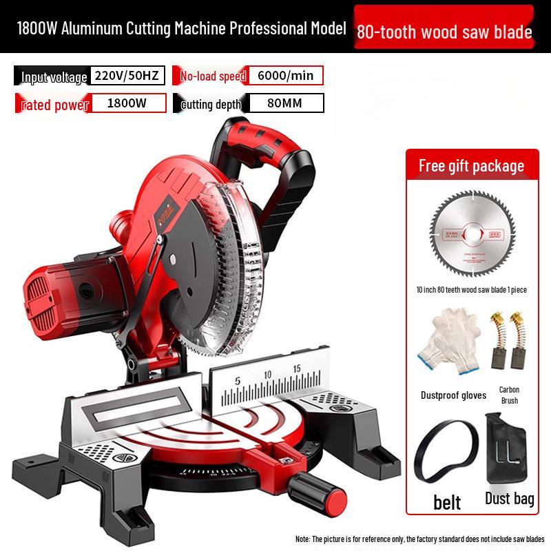10-Inch High Precision Aluminum Alloy Miter Saw for Multifunctional Wood & Metal Cutting, 45 Degree Configuration.