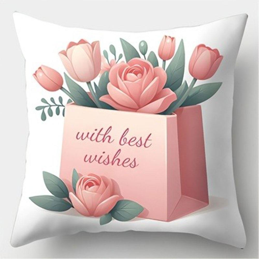 Pink and White Tulip Decorative Pillowcase PillowcaseBedroom Living Room Sofa Home Decor Polyester Cushion Cover with Zipper