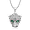 Trendy Unisex Hip Hop Leopard Pendant Necklace with Green and Red Diamond Eyes