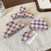 Korean Blue & Coffee Plaid Hair Claw: Versatile Shark Clip for Women
