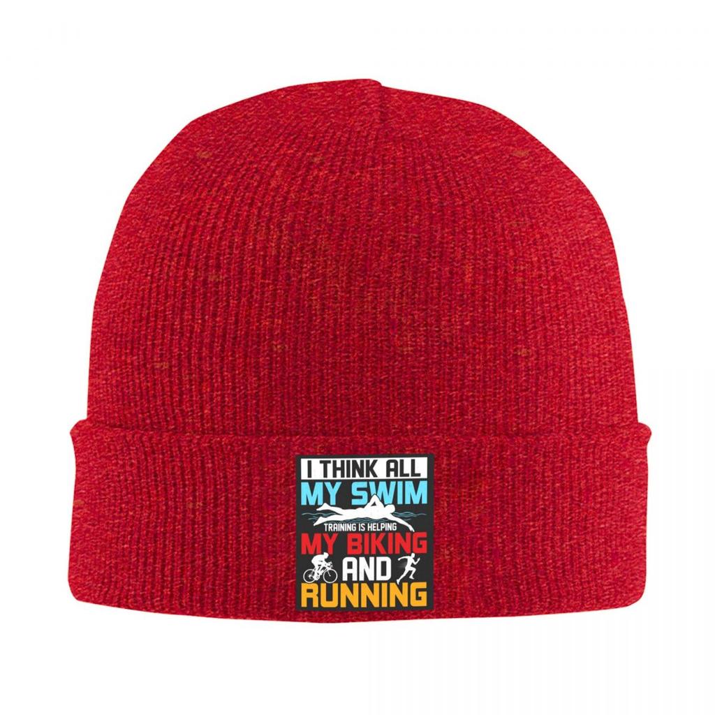Triathlon Schwimmen Radfahren Laufen Warme Strickmütze Mode Mütze Herbst Winter Outdoor Beanie Mützen für Unisex Damen Erwachsene