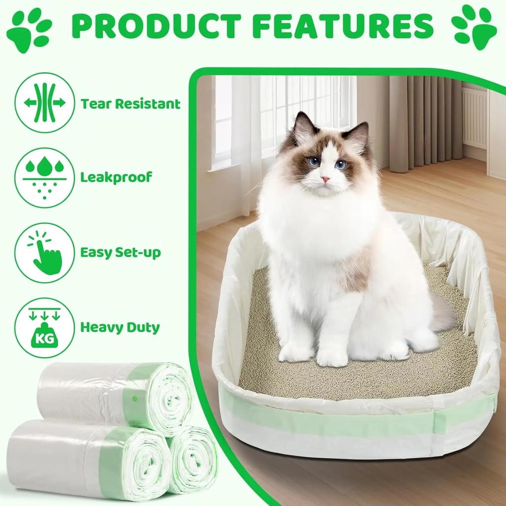 Heavy Duty Extra Thick Litter Pan Liners,Jumbo Drawstring Cat Litter Bags,Large Litter Box Liners 37x18inch 1/2/5 Rolls