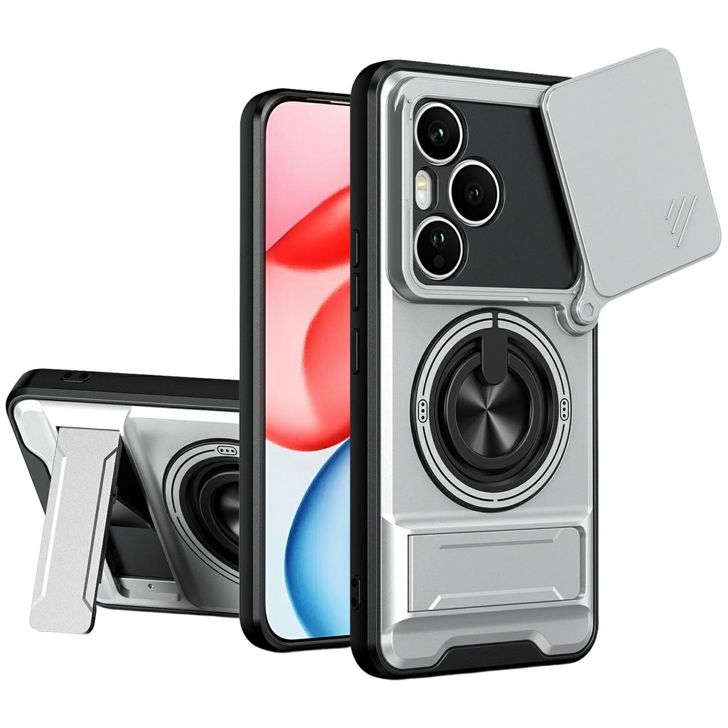 For Honor 400 Pro 5G (Global) Magnetic Case Ring Holder Foldable Kickstand TPU PC Phone Cover with Camera Lens Slider