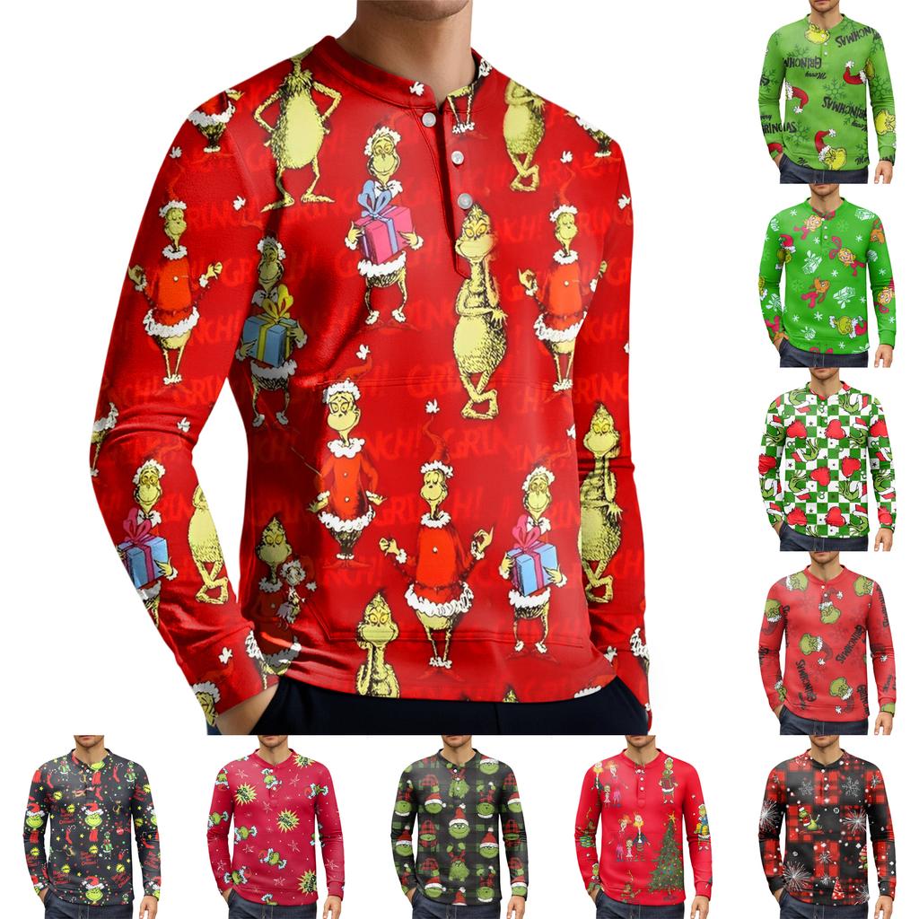 Pánská ležérní mikina na knoflíky, módní potištěná košile s dlouhým rukávem, pulovr