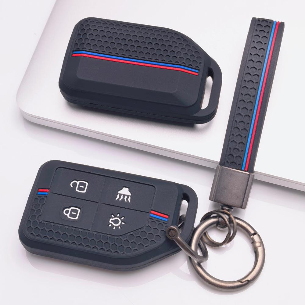 Silicone Flip Car Key Fob Cover for Volvo New FM FH Truck FH16 with Keychain Honeycomb Texture Racing Stripe Flip Remote Key Protector