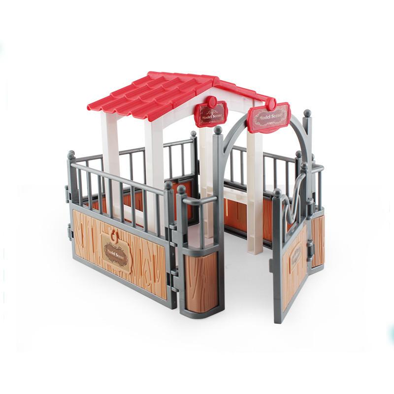 Charming Farmyard Plastic Decor Set Realistic Saddle Barn Pavilion Fence Models