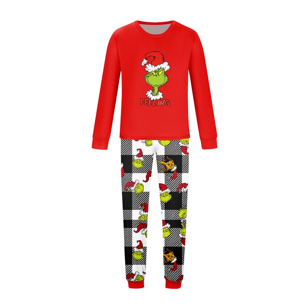 Matching Family Printed Neck Long Sleeve and Long Pants Loungewear Set