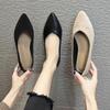 Work shoes women's black soft leather comfortable small leather shoes women's V-mouth pointed flat sole shoes women's professional work women's sh