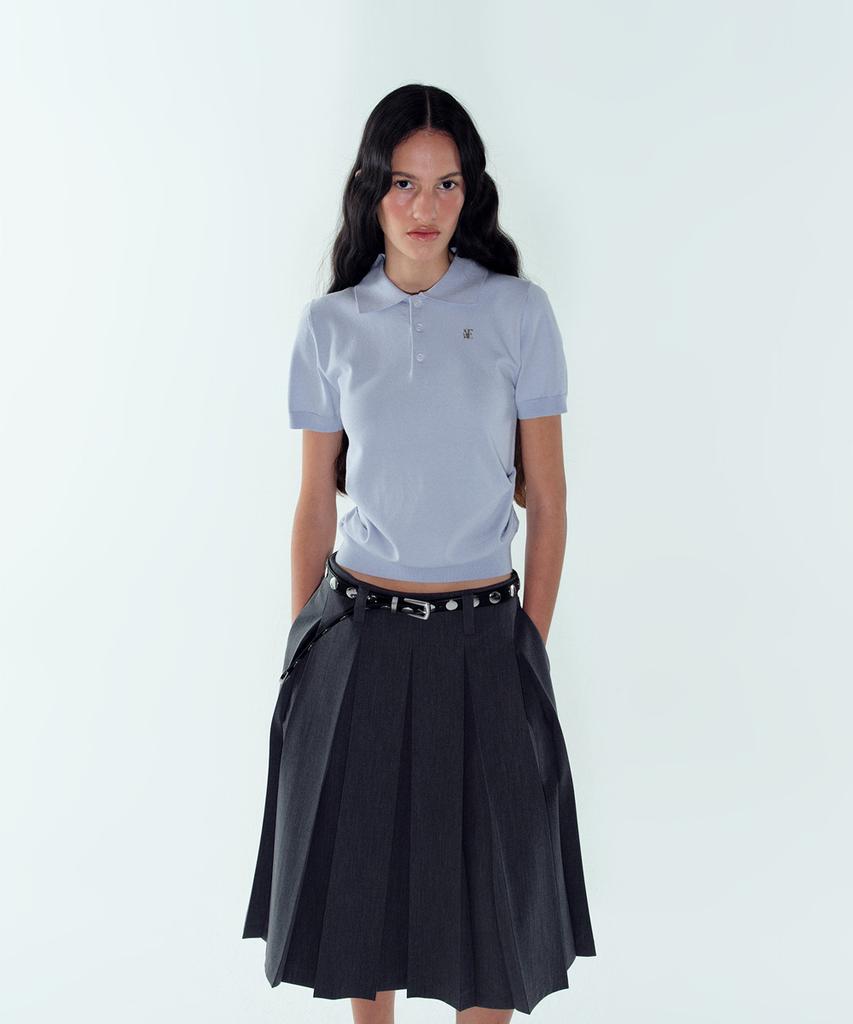Noiseu W Side Tuck Knit Polo Top - Light Blue