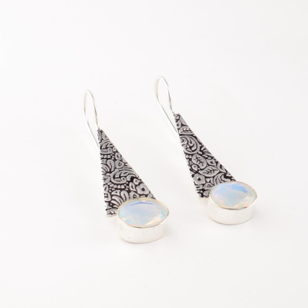 Natürlicher Milchopal Edelstein 925 Sterling Silber Schmuck Handgefertigte Ohrringe 1.9" EE-165-20