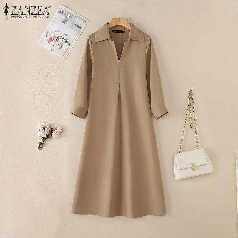 ZANZEA Lässiges Hemdkleid mit Umlegekragen und 3/4-Ärmeln für Damen