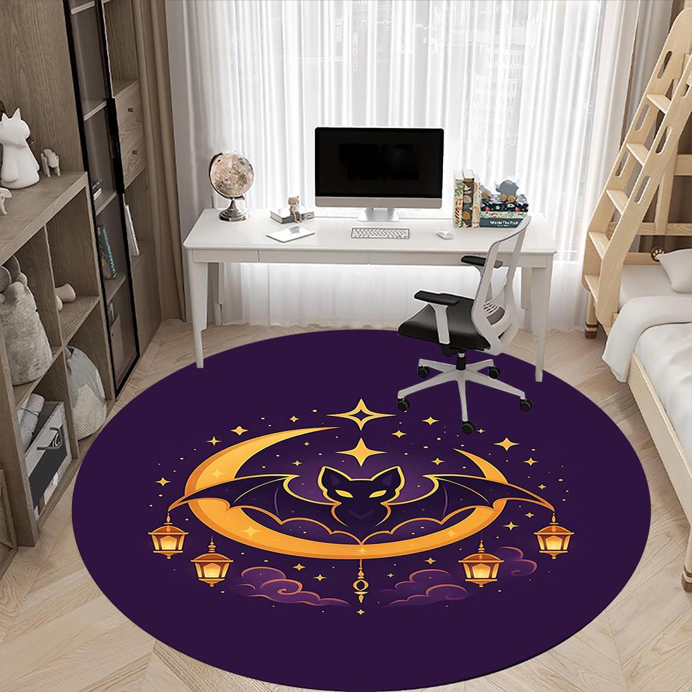 1pc Moon Bat Office Round Area Rug,  Mat Suitable ForOffice, Under Office Chairs Bedroom Living Room Home Decor, Room Deco