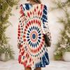 Women Criss Cross V Neck Long Sleeve Printed Navy Blue Fitted Curved Hem Dress