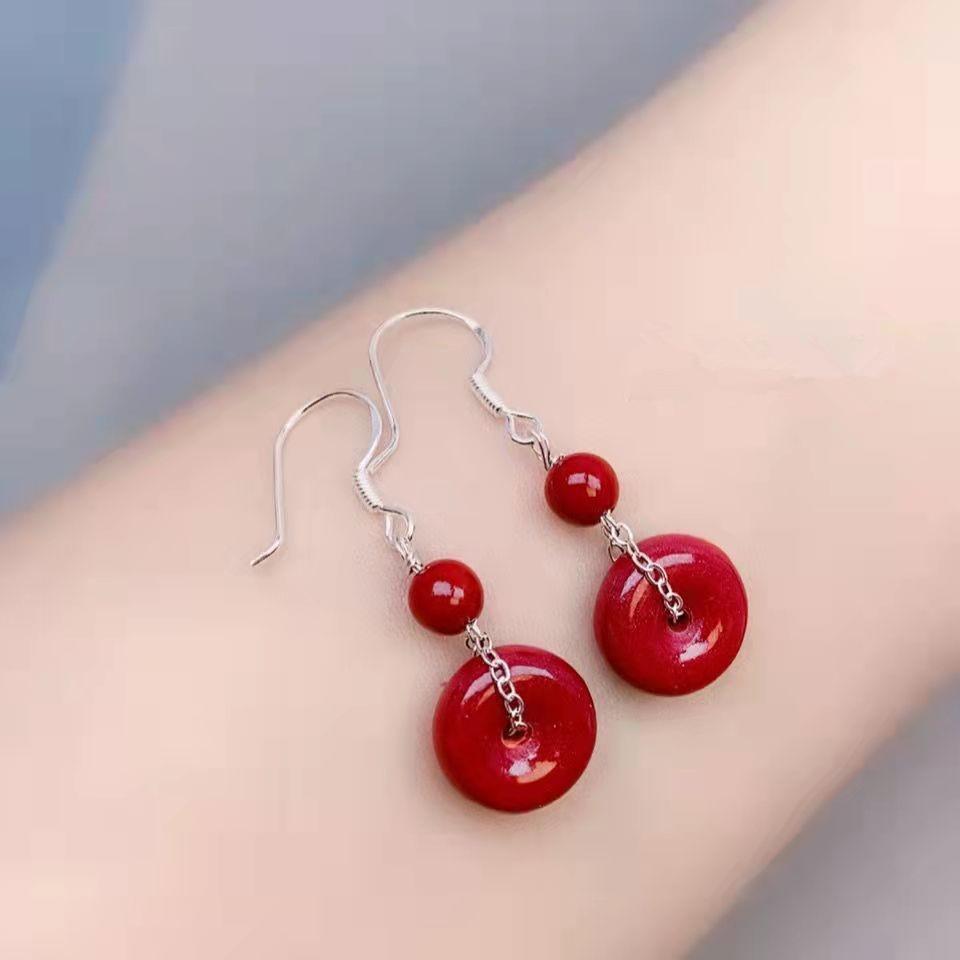 Cinnabar Purple Gold Stud Earrings - Anti-Allergic Ethnic Style Inlaid Ear Hooks for Women