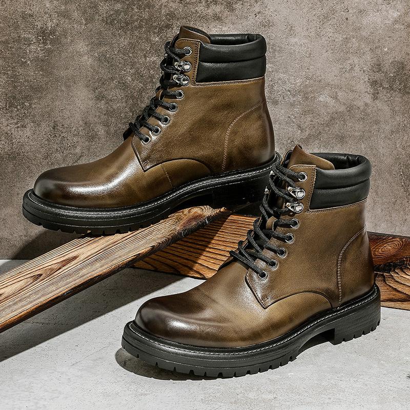 Locomotive Boots Men'S Tooling Boots Cowhide Outdoor Retro Platform Martin Boots British Men'S Models