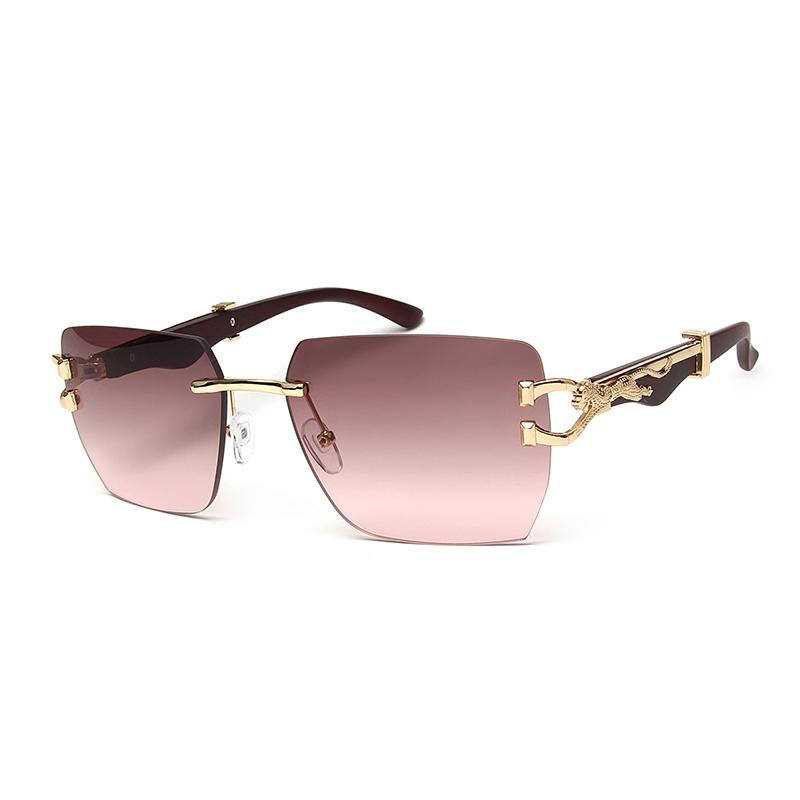 Luxury Rimless Square Sunglasses Man Brand Designer Metal Leopard Fram Gradient Sun Glasses Woman Fashion Vintage Eyewear