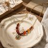Vintage Imitation Amber Stainless Steel Clavicle Necklace for Women Classical Rhinestone Coin Pendant Chain Party Jewelry Gift