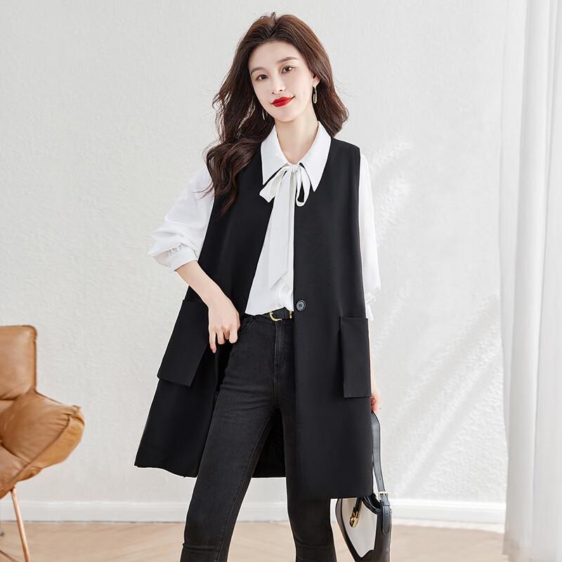 Sisbasher Women's Fall 2025 Commuter One-Button Round Neck Mid-Length Slit Vest