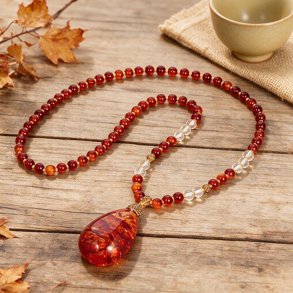 Unisex Shein Pendant Necklace: Two-Color Flower Amber & Beeswax Water Drop Design
