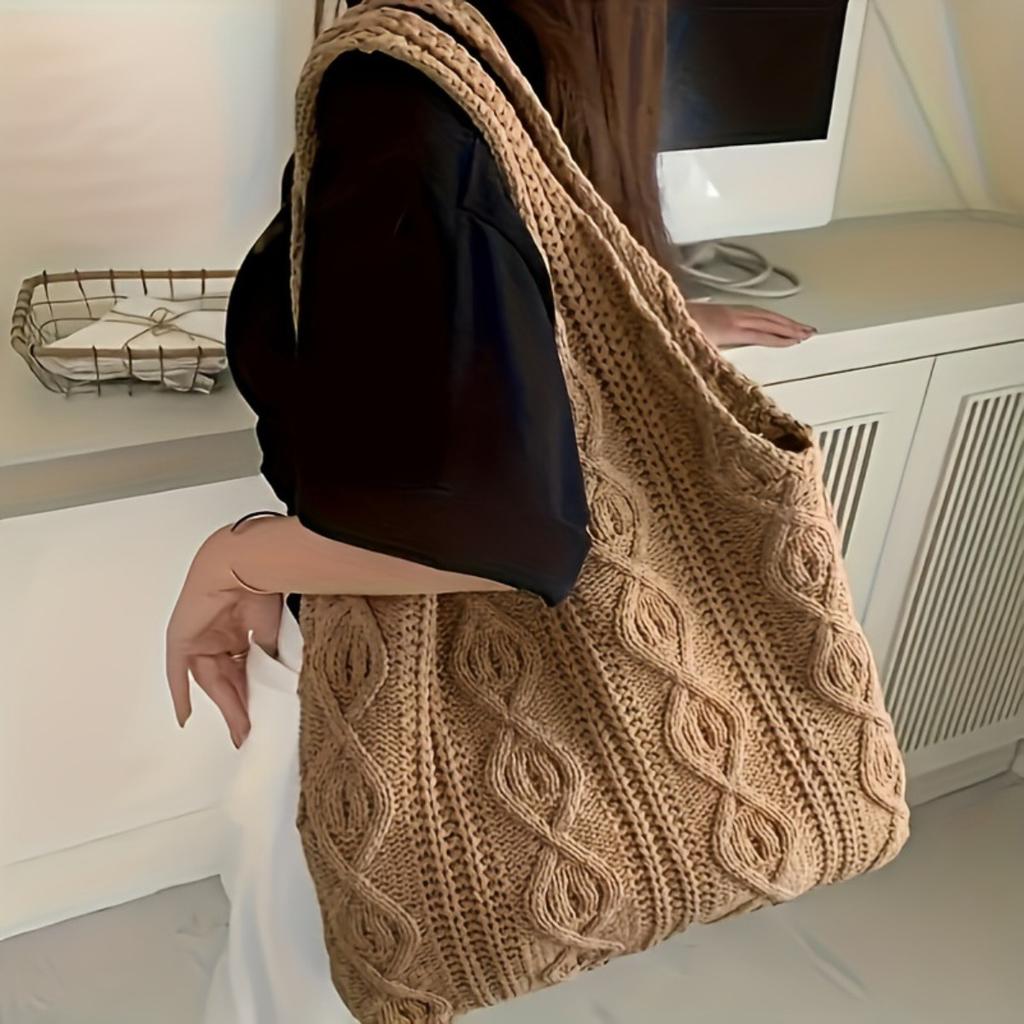 Damska dziergana torba tote o dużej pojemności - Otwarta, konwertowalna torba crossbody/do ręki, nie wymaga zapięcia - Łatwa w pielęgnacji, pranie ręczne/czyszczenie chemiczne