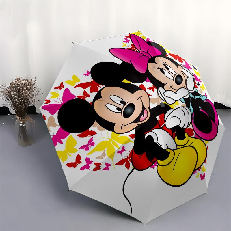 Mickey Mouse,Minnie Mouse Automatic Umbrella - Tri-fold Portable Umbrella, Best Holiday Gift for Men and Women, Durable Iron Frame, Playful