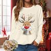Women's Fashionable Casual Long-Sleeved Loose-Fit Christmas Print Round-Neck Pullover Sweatshirt
