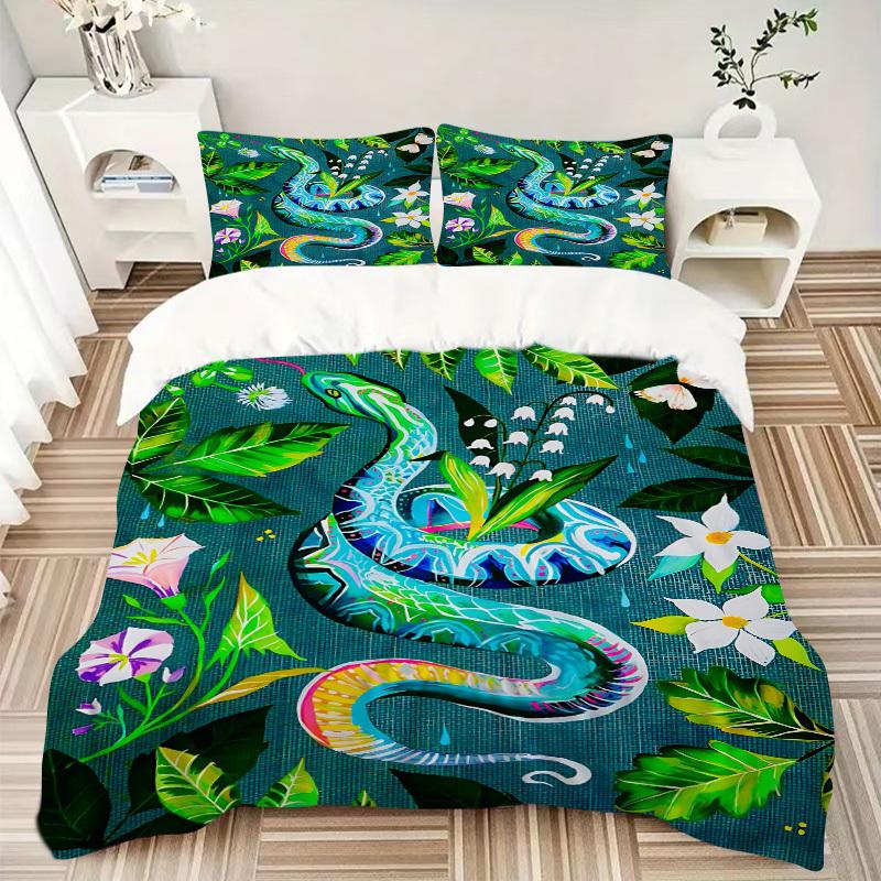 3pcs Snake Print Duvet Cover Set -Includes 1 Duvet Cover and 2 Pillowcases, No Quilt Core, All-Season Home Decor  Yy251111097