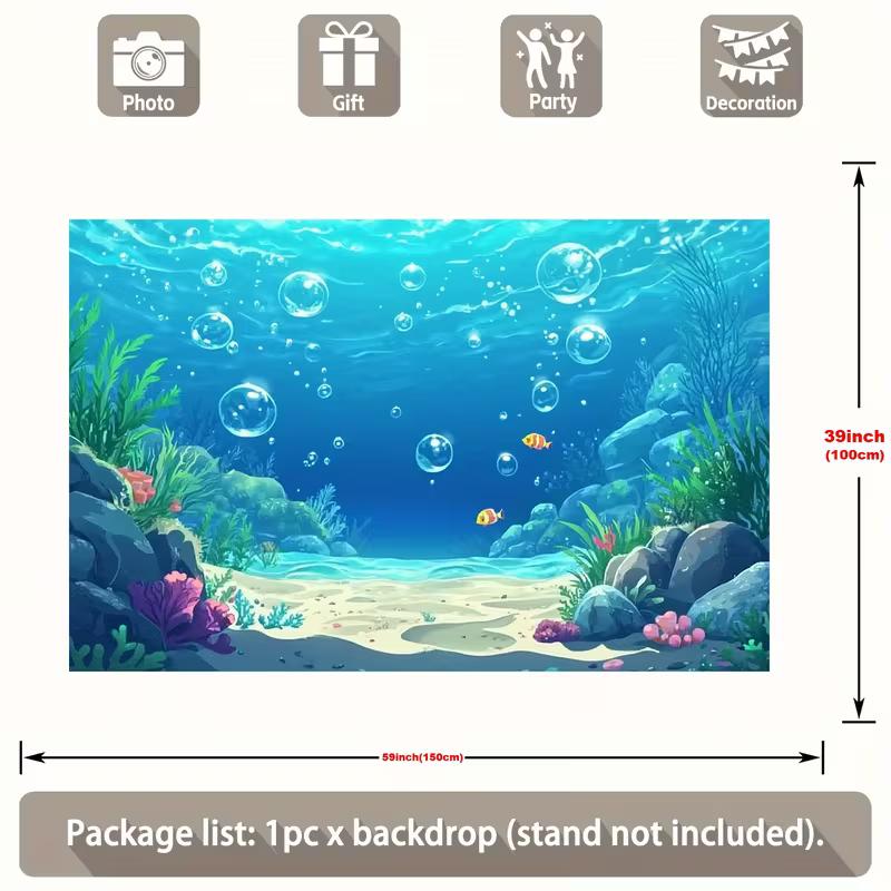 2D Underwater World Backdrop Blue Ocean with Bubbles, Fish and Seaweed Banner 47.2x31.5inch/120*80cm