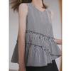 Women's Black and White Gingham Sleeveless Blouse Asymmetric Ruffle Hem Casual Top