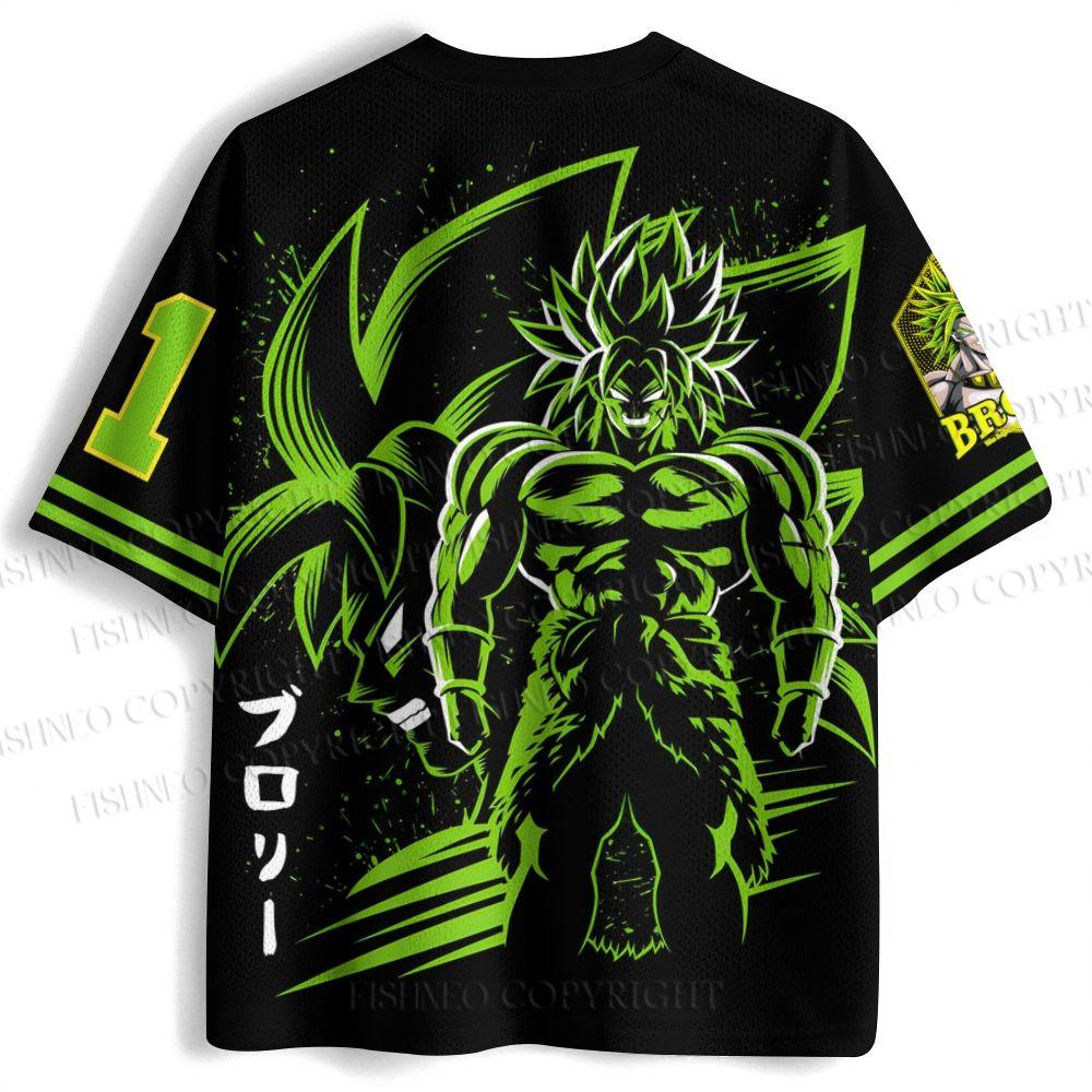 Men's New Broly Jersey Green Explosion Pattern V-Neck Short Sleeve Dragon Ball Super Anime Fan Casual Streetwear Sportswear
