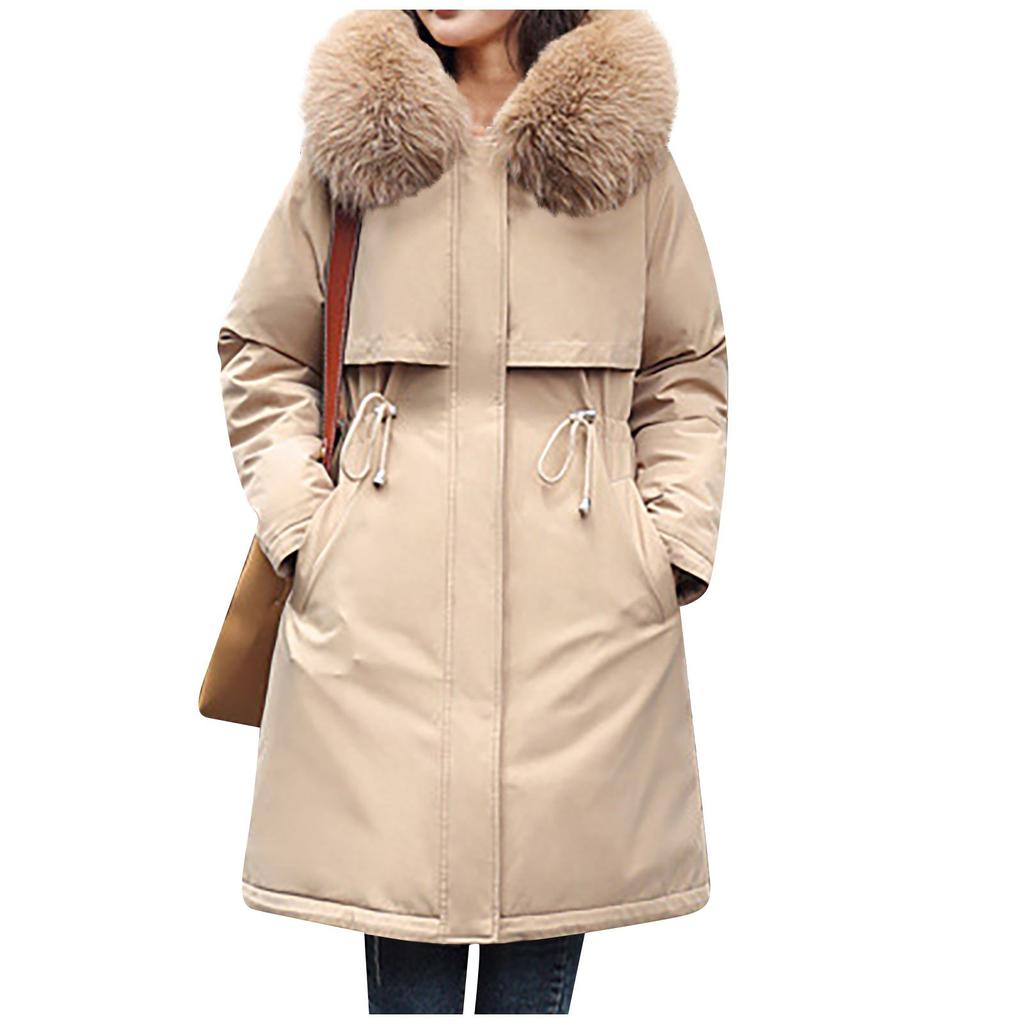 Women's Casual Warm Versatile Large Collar Solid Color Thickened Cotton Coat Jacket