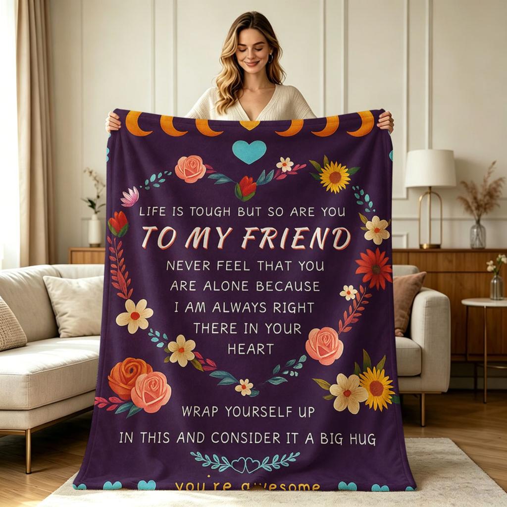 Soft Warm Flannel Throw Blanket with Floral Moon Heart Friendship Quote Print All Season Cozy Blanket for Sofa Couch Chair Bedroom Living Room Comfort