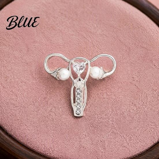 Uterus Shaped Pin Brooch with Rhinestone Faux Pearl Human Organ Lapel Pin Coats Decorative Hollow Jewelry for Sweaters Scarves Pearl