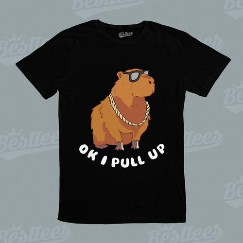 Giant Rodent Cartoon Cute Animals Capybara don t worry be Happy Capy Tee T-Shirt S разноцветный
