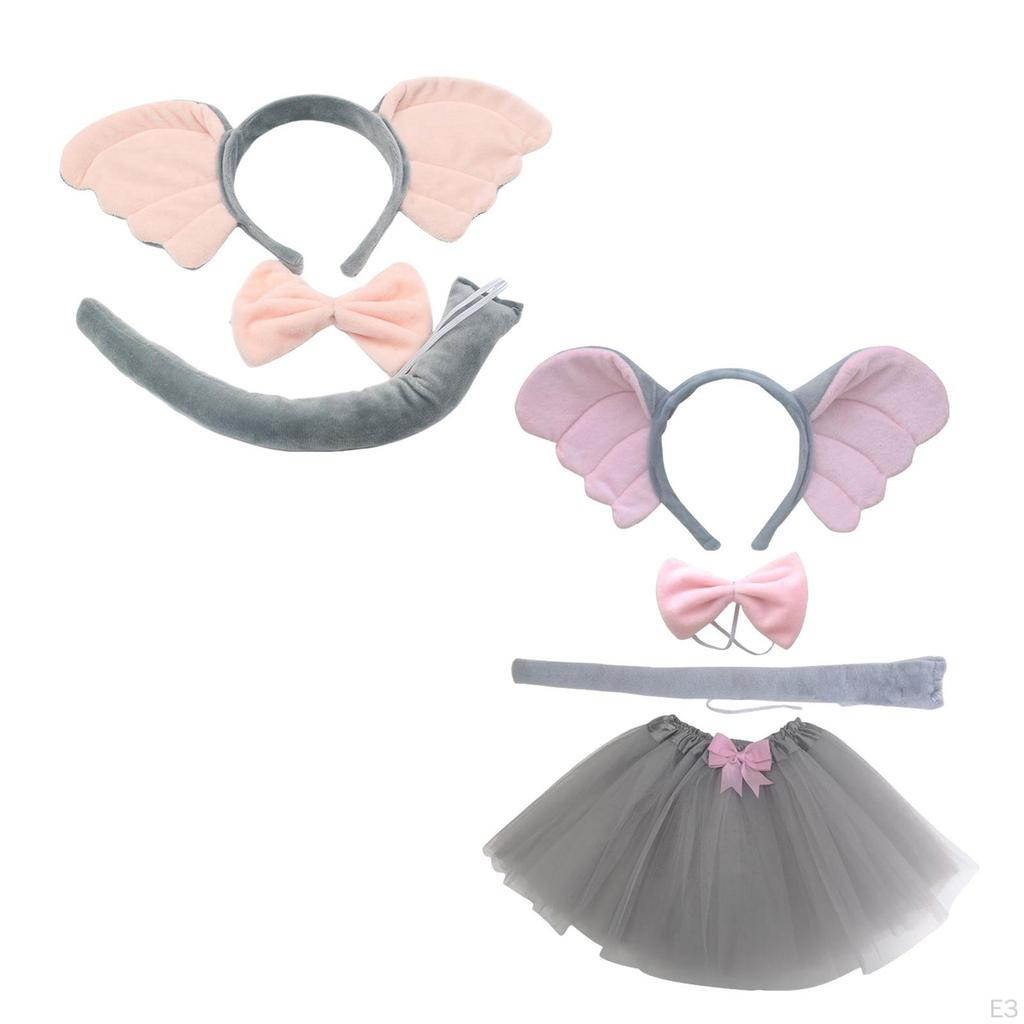 Animal Elephant Costume Accessories Hair Hoop Headwear Elastic Strap Ears Headband Bowtie Tail for