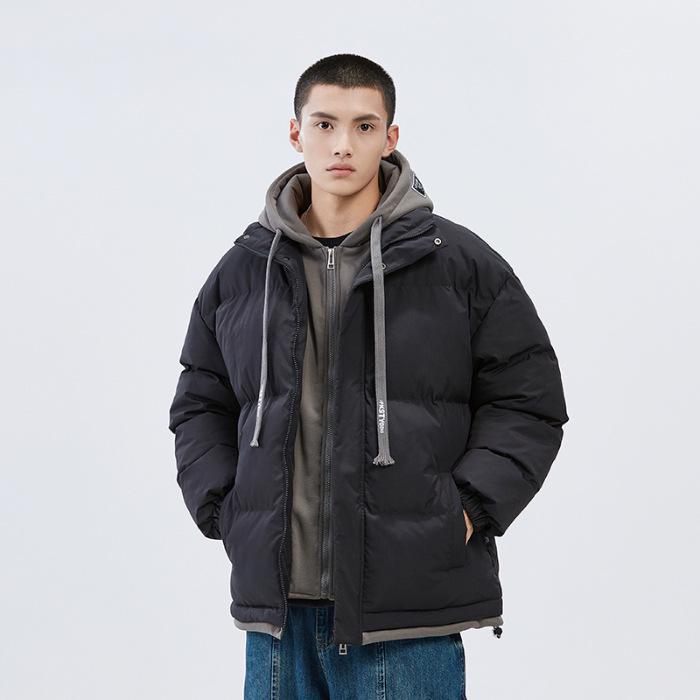 2025 Winter Faux Two-Piece Hooded Cotton Jacket - Unisex Warm, Trendy, Casual Bread Coat
