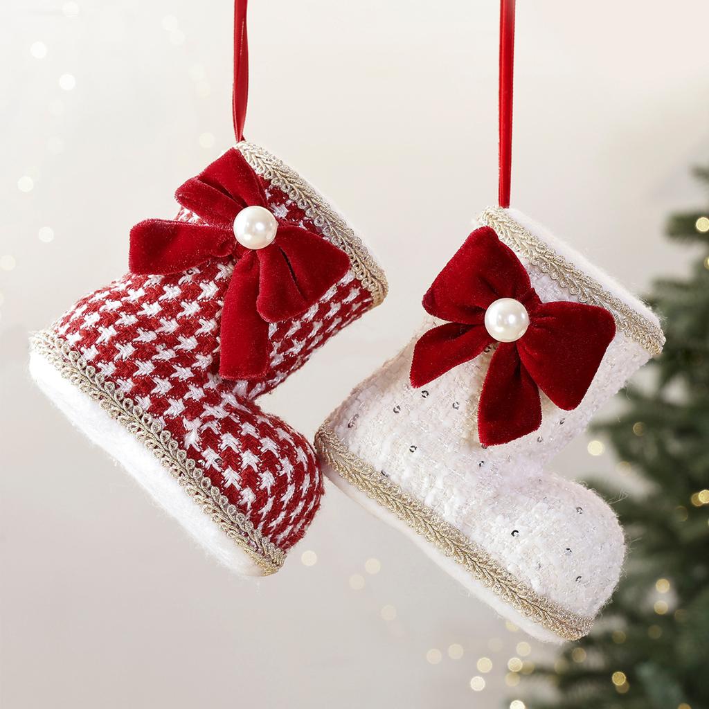 Plaid Christmas Boot Hanging Ornament with for Holiday Tree and Home Decoration