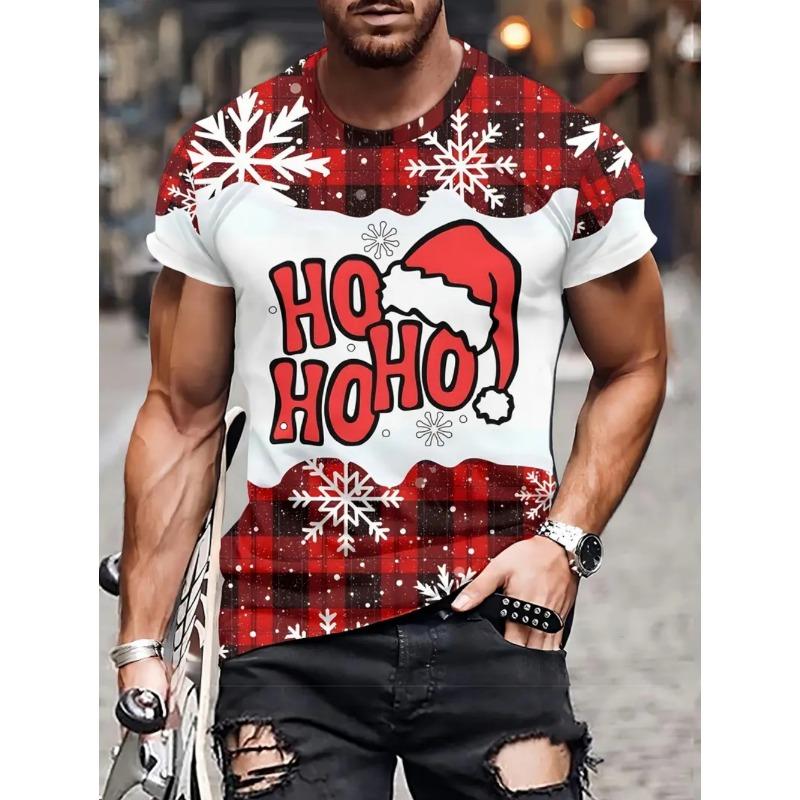Funny Men's T-Shirts Santa Claus Christmas Oversized Short Sleeve with Snowflakes Print Red Casual O-Neck Outfit Men Clothing