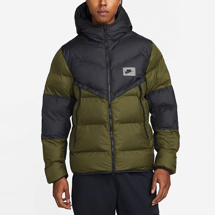 Nike Logo Zip-Up Hooded Long-Sleeve Down Jacket Men Outerwear Green DX2040-011
