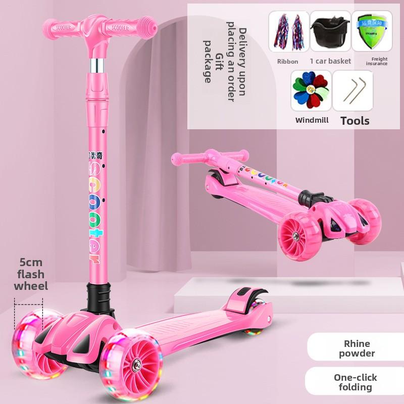 Patinete Infantil Empurrado Kick Scooter Rodas Iluminadas Altura Ajustável Patinete Infantil Inclinar para Direção Patinete de 3 Rodas Para Crianças de 3 a 10 Anos