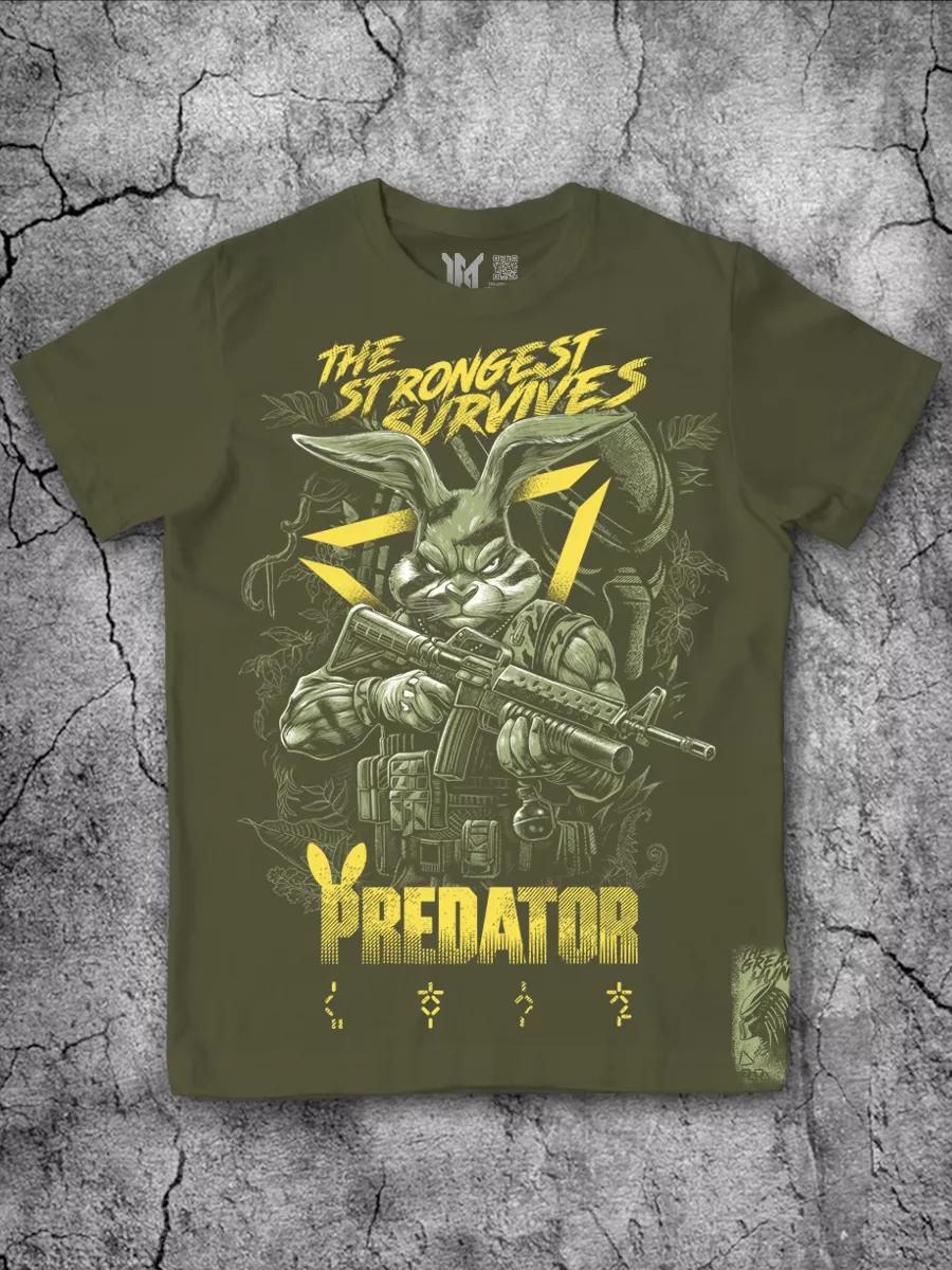 Men s T-shirt with a funny Rabbit print with a Predator joke S