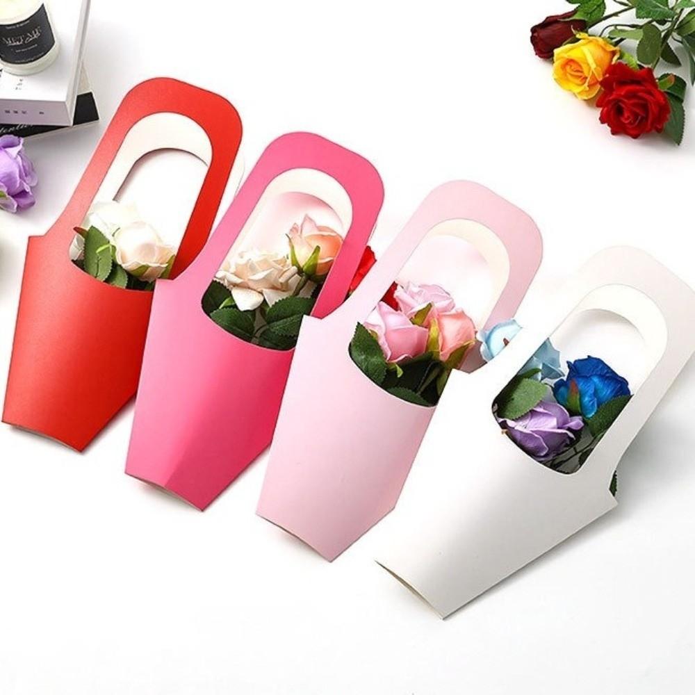 10PCS Romantic Flower Packaging Bag Thickened EnviroNmental Bouquet Packaging Box Simple Portable Flower Arrangement Box