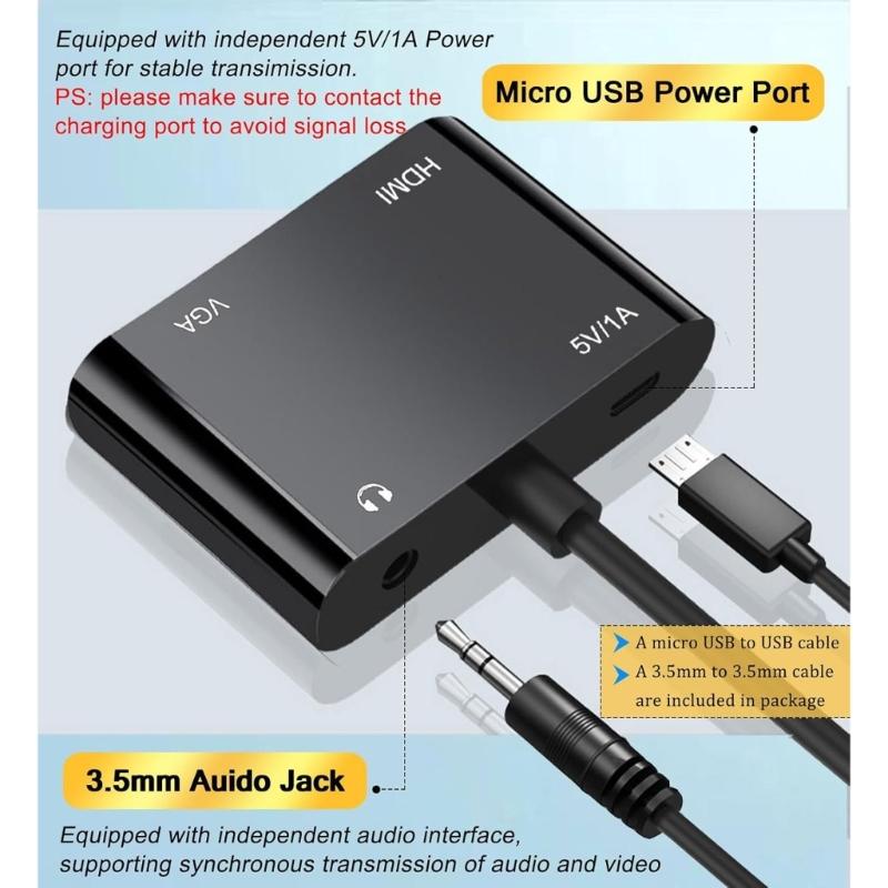1080P Resolution VGA Adapter with Audios Port Plug and Play for Multiple Systems Portable Converter