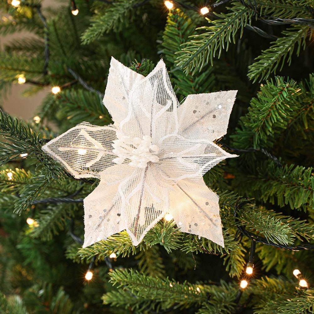 18cm Poinsettia Glitter Flower DIY Fake Flowers Christmas Flowers Large Hanging Ornaments Xmas Tree Decorations