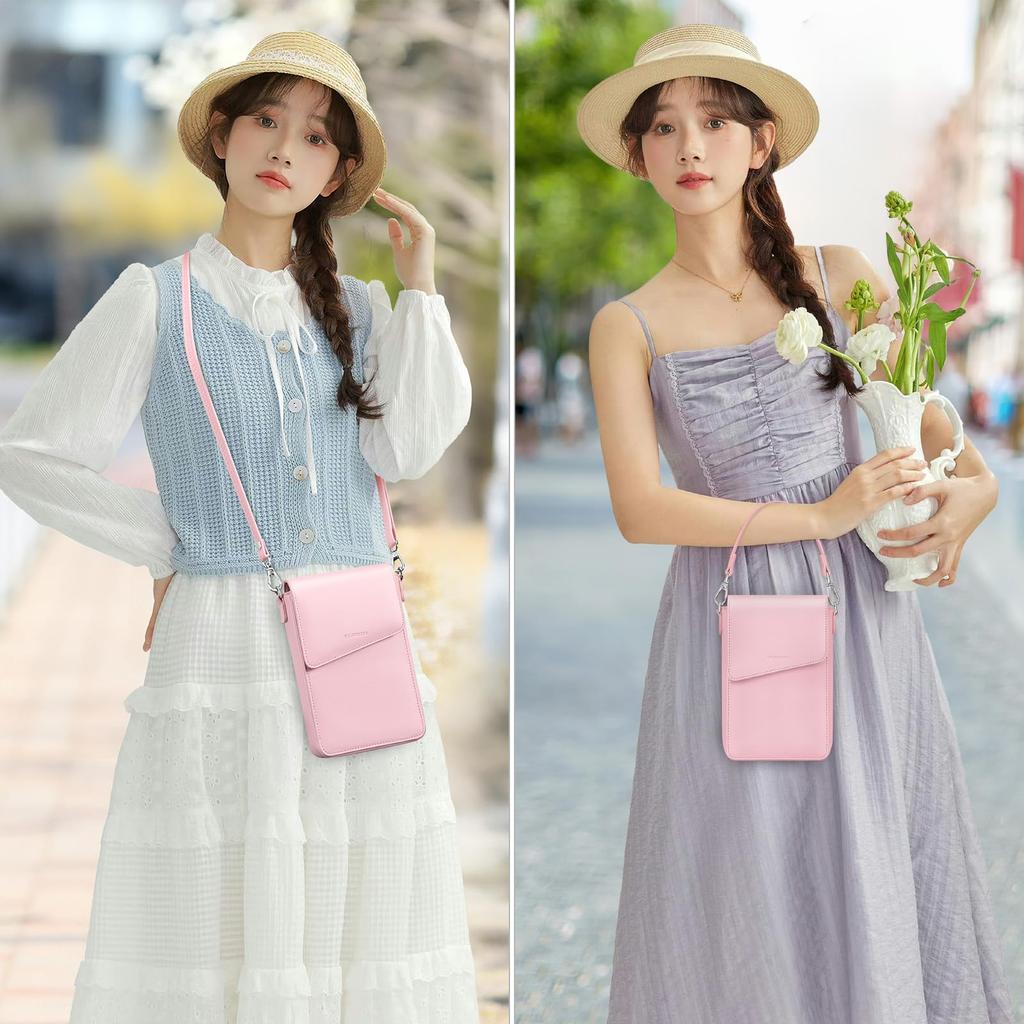 [nuoku] Women's Smartphone Pouch, Wallet, Crossbody Leather Shoulder Bag, Popular and Cute Phone Pouch with Wallet and Smartphone Bag, Includes Two