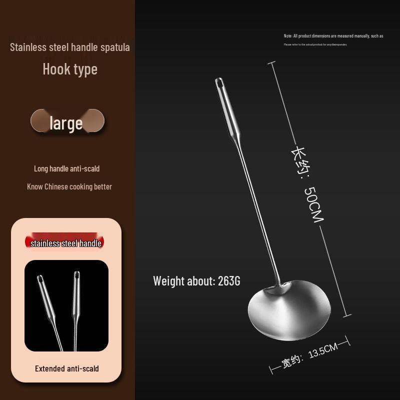 Stainless Steel Long-Handle Frying Spatula Set, Anti-Scald Wok Utensils for Stir-Fry.