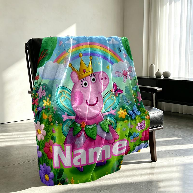 Custom Name Personalized Peppa Pig Print Blankets, Home Decor, Bedroom, Sofa, Camping, Couch, Gifts for Birthday Christmas