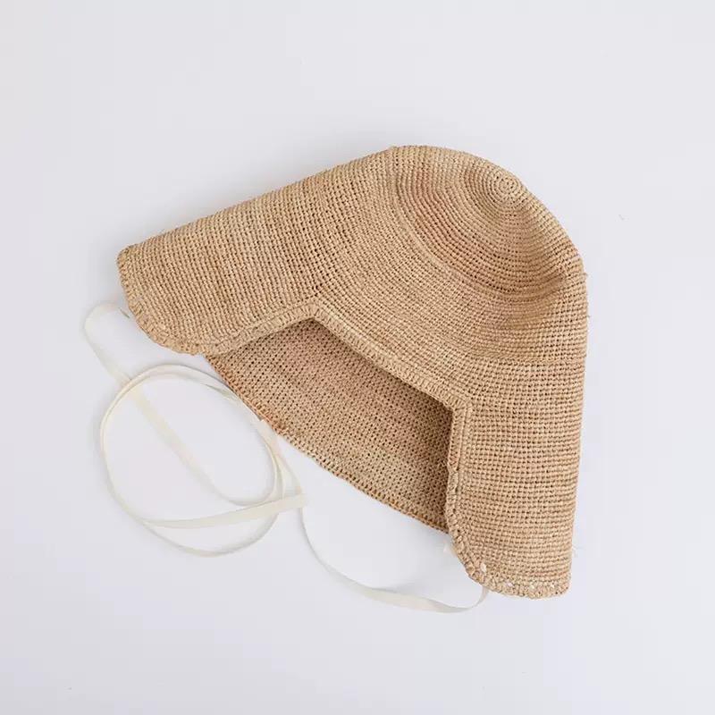 Spring Summer Handmade Ladies Crochet Natural Raffia Straw Bucket Hat For Spring Summer Beach Floppy Sun Cap