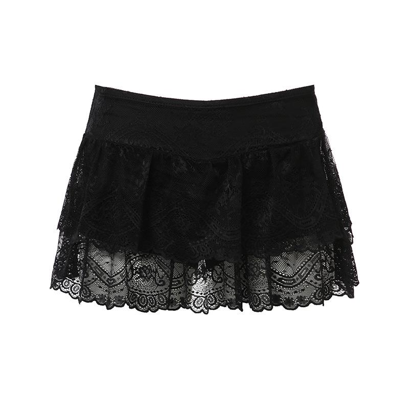 2024 Summer Street Style Low-Waist Lace Patchwork A-Line Mini Skirt for Women